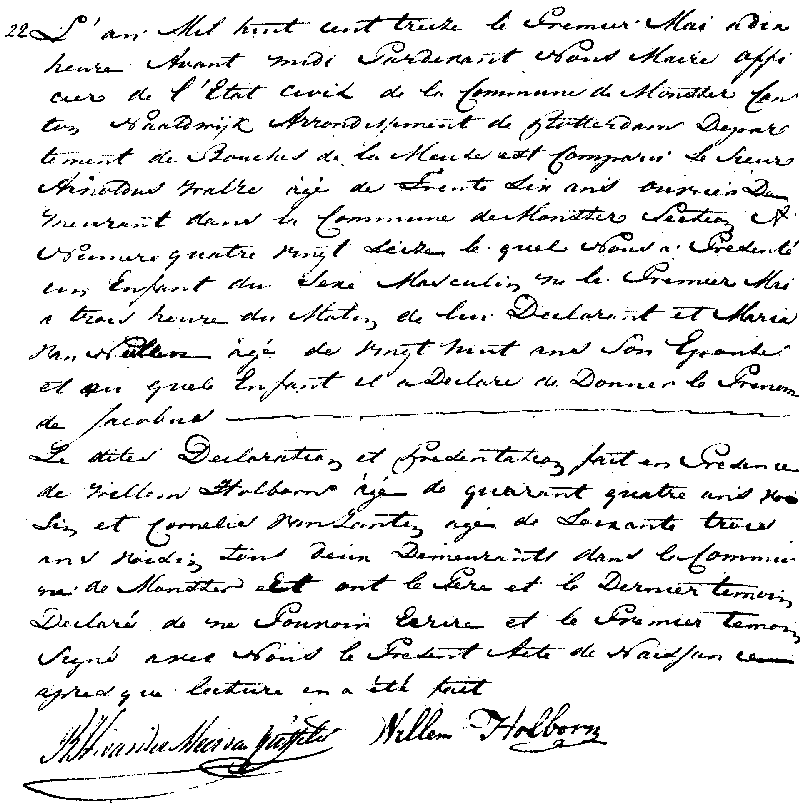 18130501 geb akte 22 Jacobus zv A Walre - M v Nielen